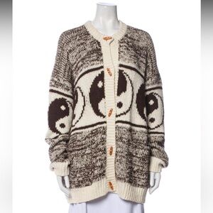 MOTHER The Long Drop Cardigan Yin Yang Print XS Rare Chunky Knit